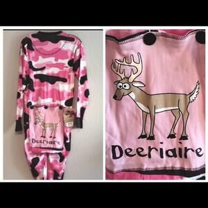 NEW Lazy One Pink Camo Deeriare One Piece Footless Union Suit Unisex S